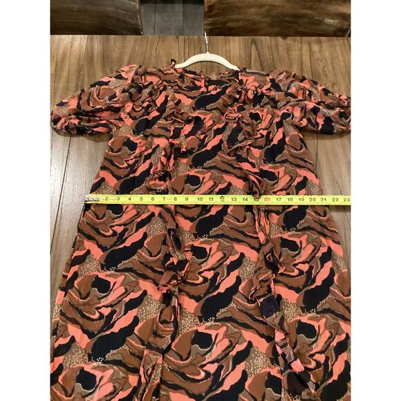 Cleobella Paige Chiffon Abstract Printed Ruffle Midi Dress in Canyon Size xs - Picture 5 of 10